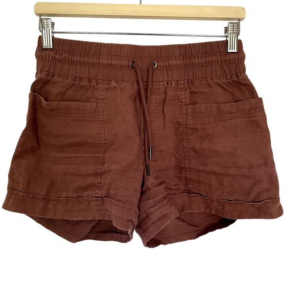 Athleta cabo linen 4" short rust pink elastic waist shorts pockets women's 0 - Picture 1 of 6